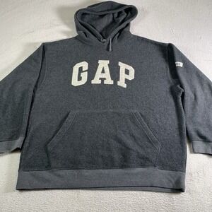 Vintage Gap Hoodie Mens Medium Gray Pullover Fleece Embroidered Sweatshirt Korea